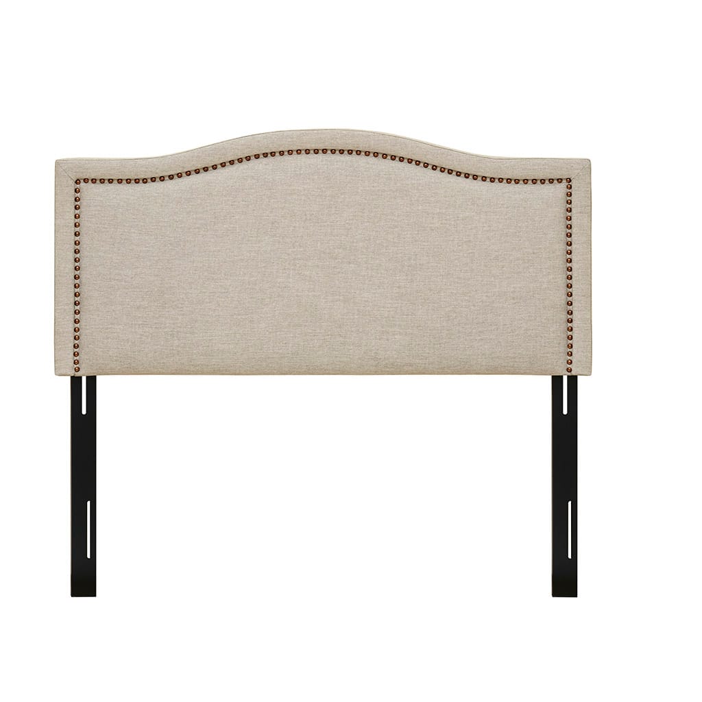 Upholstered Headboard - Natural Polyester, Nailhead Trim for Bedroom