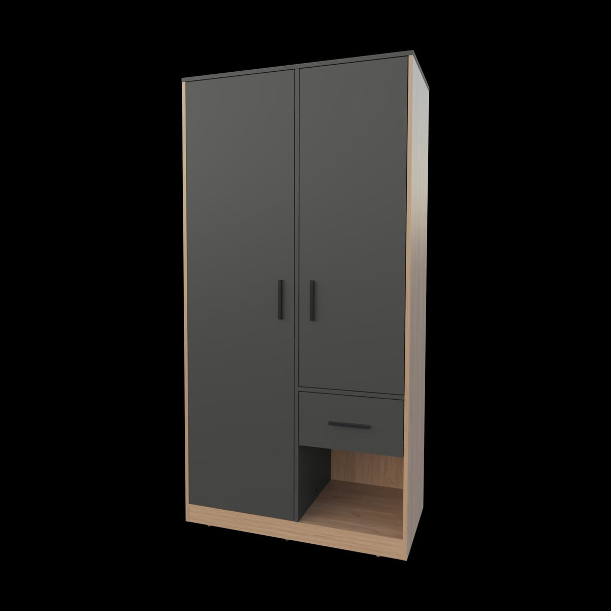 Matt Grey & Natural Oak 2-Door Wardrobe - Stylish Bedroom Storage