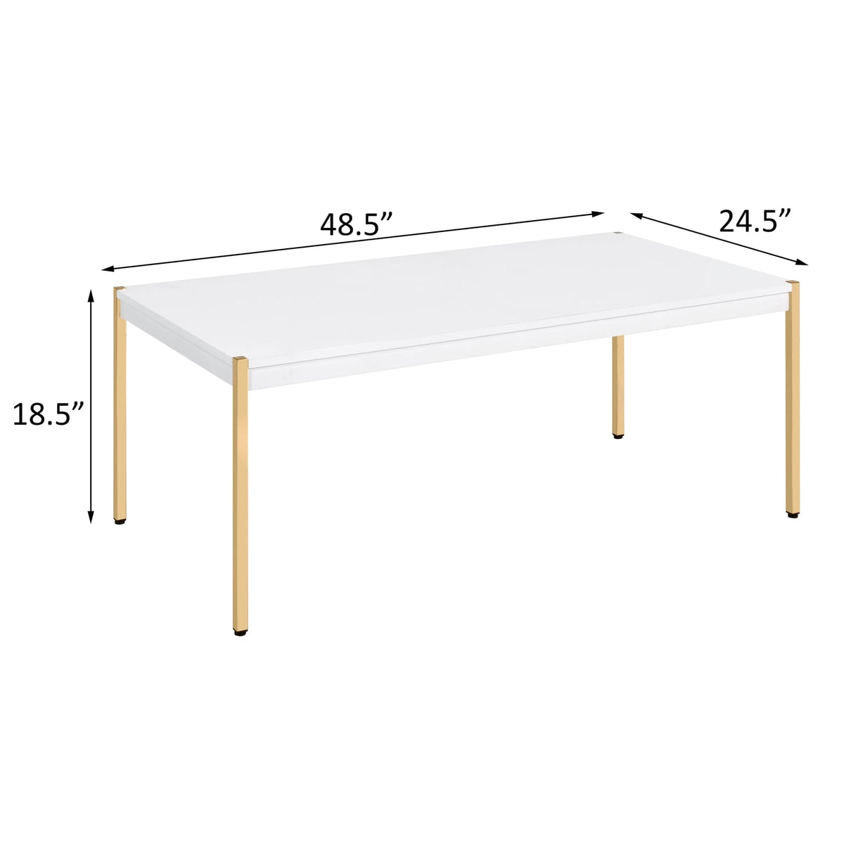 White & Gold Rectangle Coffee Table - Modern Style