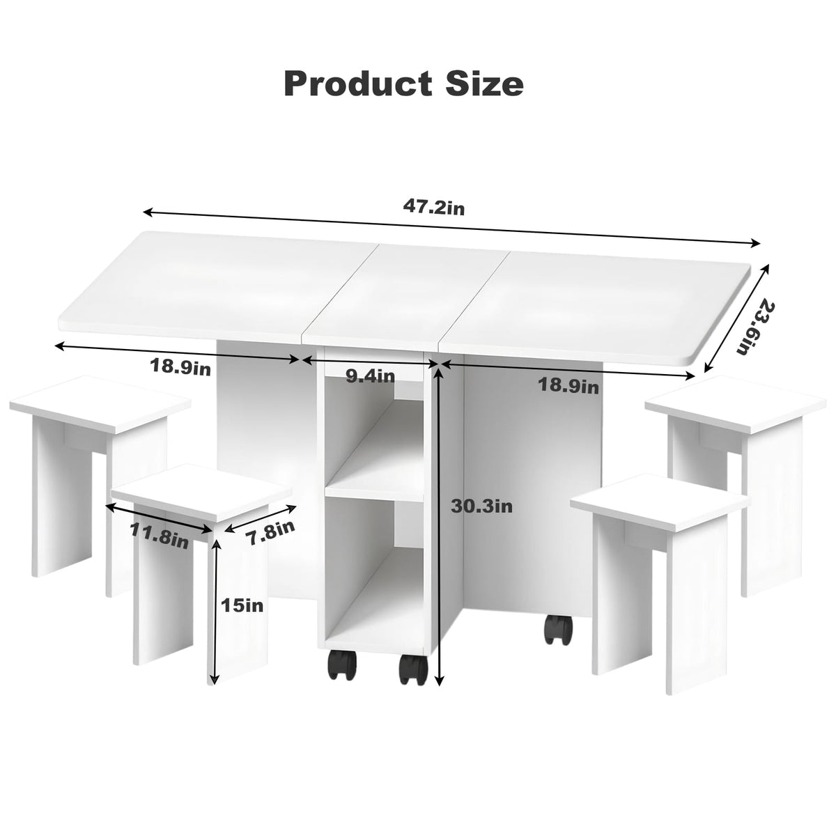 4-Person Rectangular Folding Dining Table Set - White MDF for Dining Room