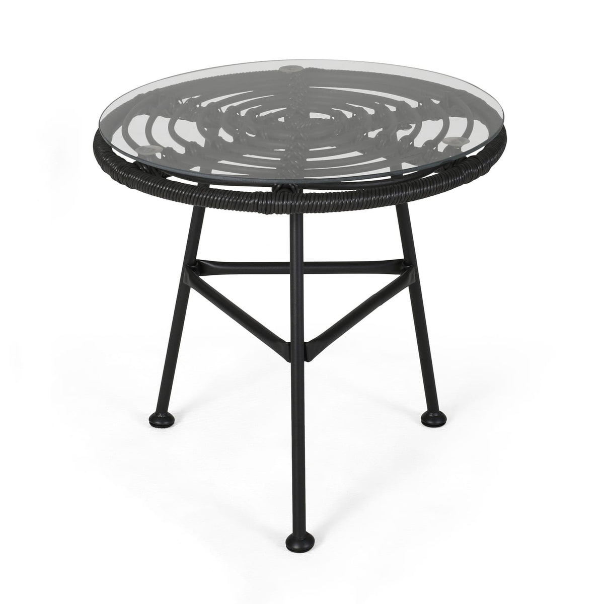 Grey Iron Rattan Side Table - Outdoor Patio Table
