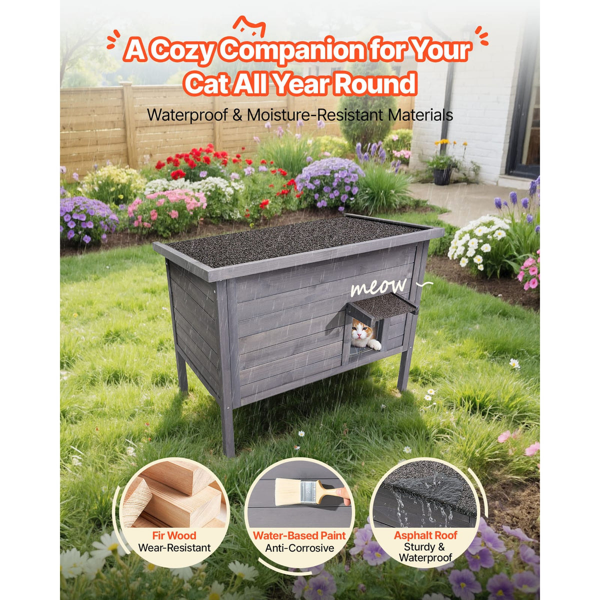 Wooden Heated Cat House - Outdoor Winter Shelter with Heating Pad