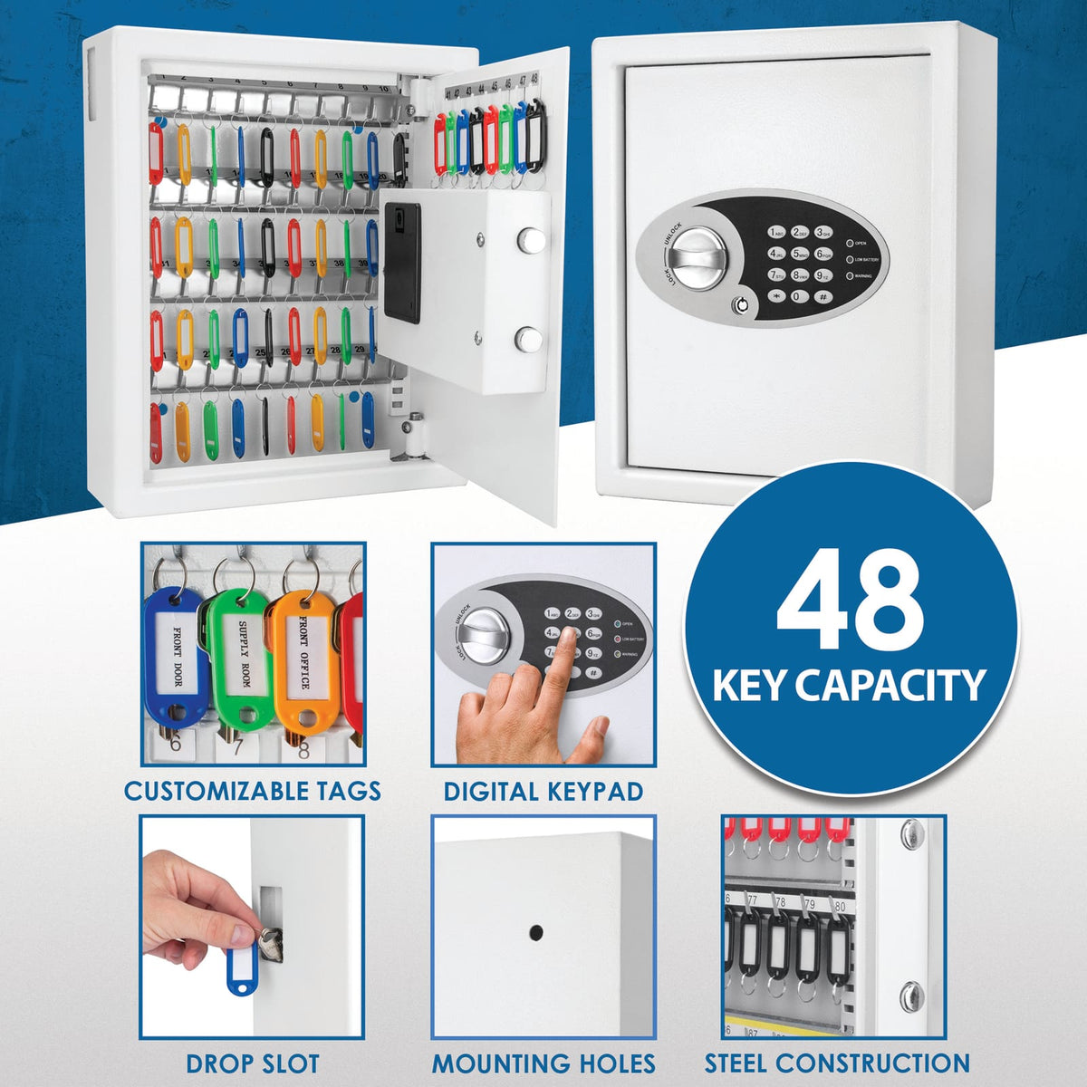 Digital Keypad Wall Safe - 48 Key Storage for Home Office
