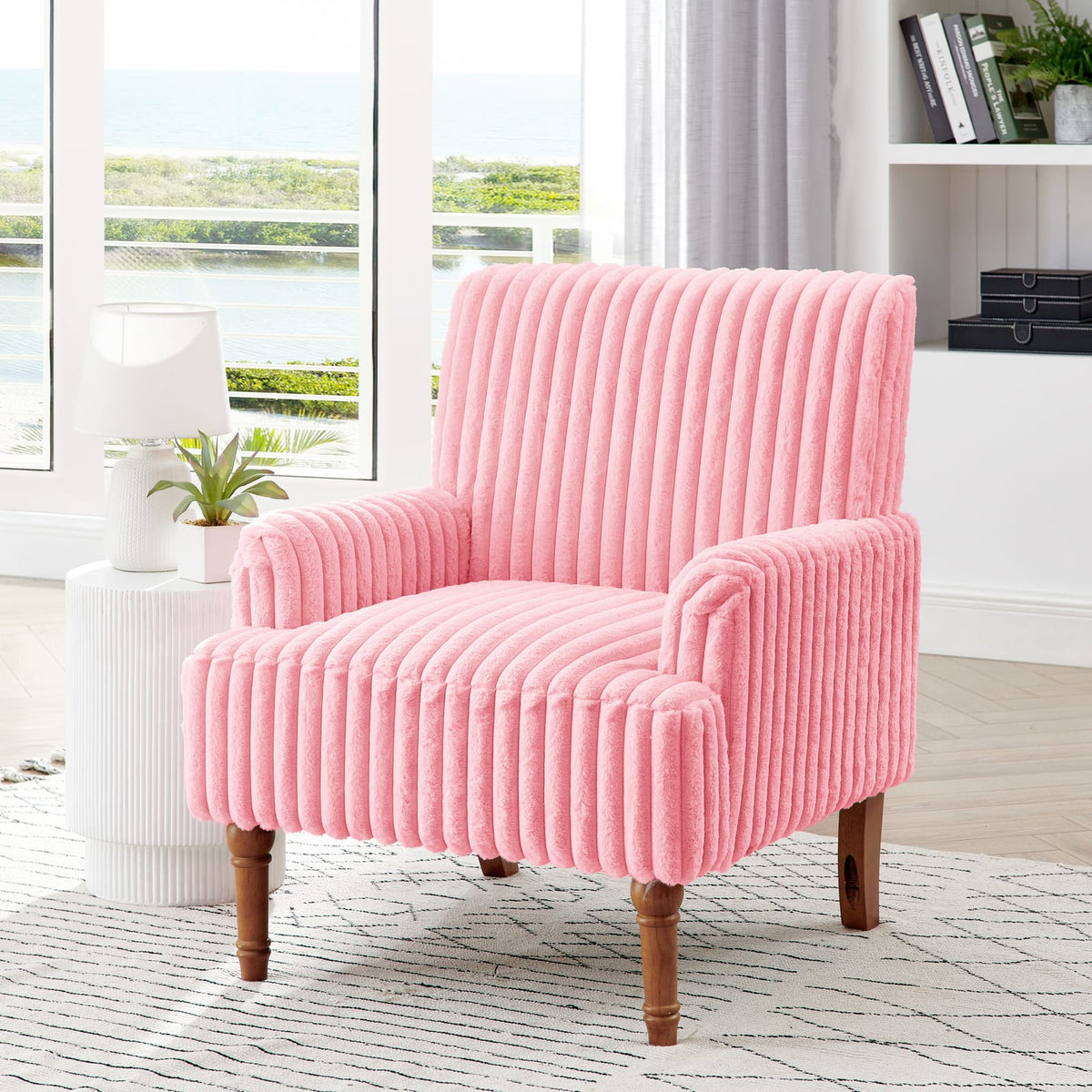 Pink Corduroy Mid-Century Modern Accent Chair - 30" W for Living Room