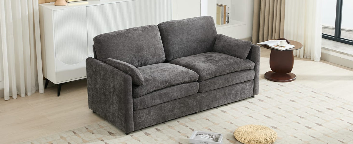 68.1" Grey Chenille Loveseat Sofa - Plush Comfort for Living Room