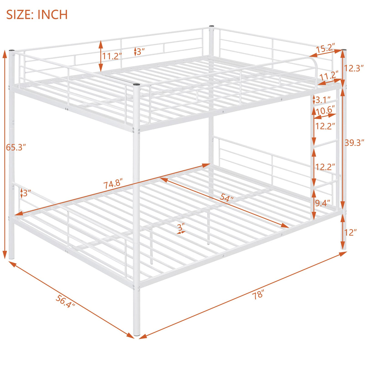 White Iron Bunk Bed - Full Over Full Storage for Bedroom