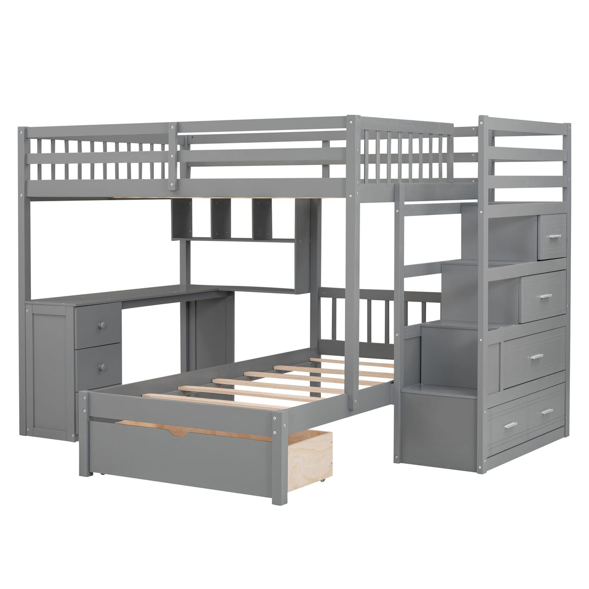 Full Over Twin Bunk Bed - Gray Solid Wood Frame