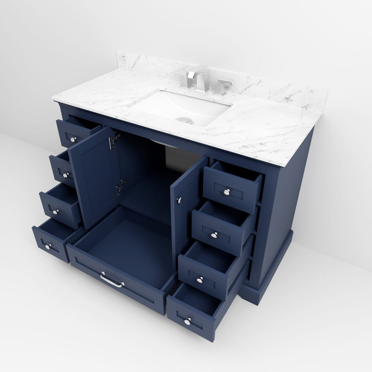 Navy Blue Bathroom Vanity with Marble Top & Faucet
