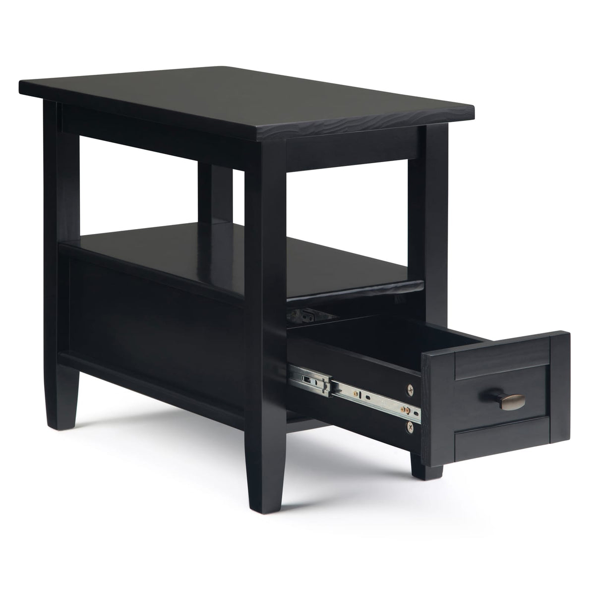 Black Wood Side Table - 14" Wide Storage Table for Living Room