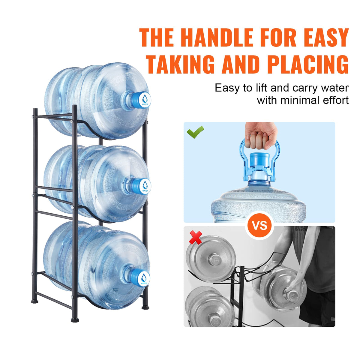 Black Iron 3 Tier Water Jug Holder - Shelf for Bottles