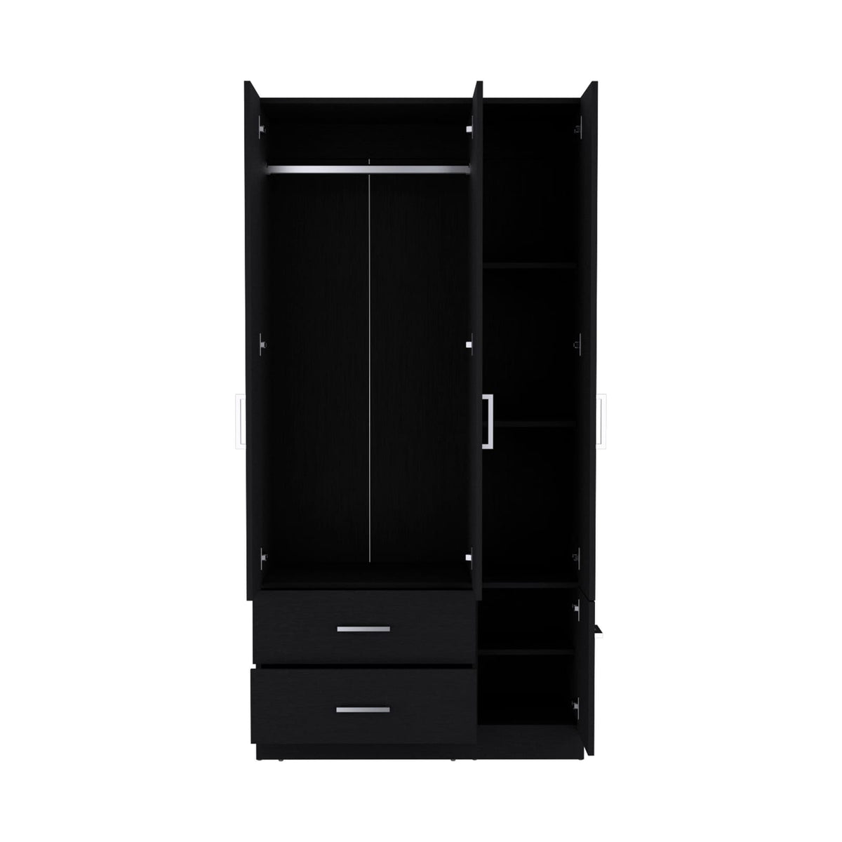 Black 71" Wardrobe with Hanging Rod & Shelves