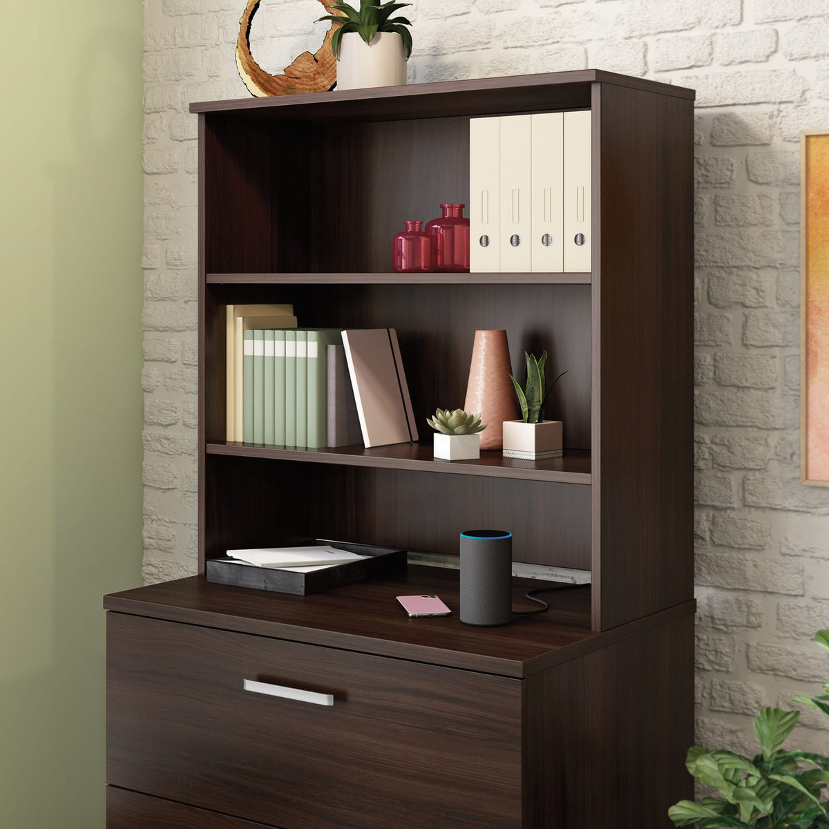 Brown Adjustable Shelves Office Hutch - 35.43" W for Living Room