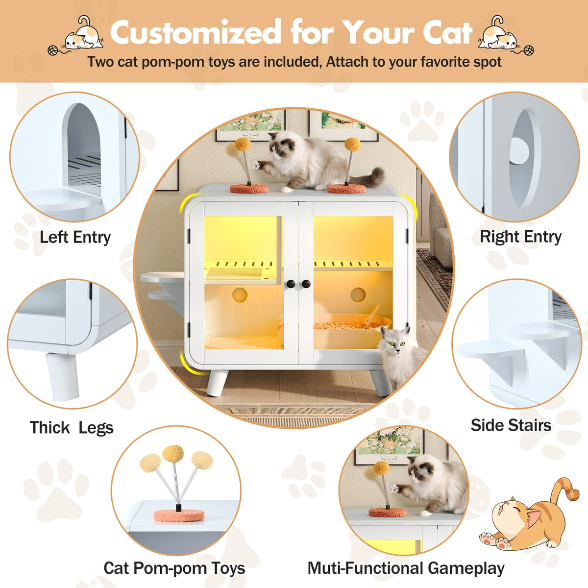 White Cat Cabinet with Litter Box - TV Style Pet Bed