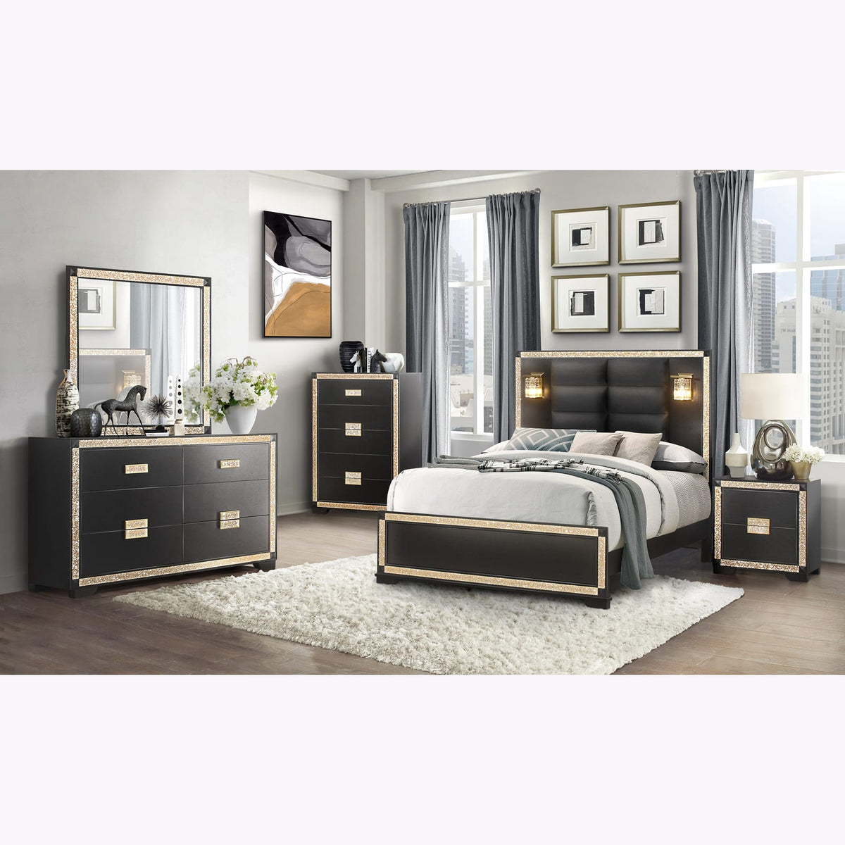 LIVELY BLACK/GOLD MIRROR - Vanity & Dresser Mirrors
