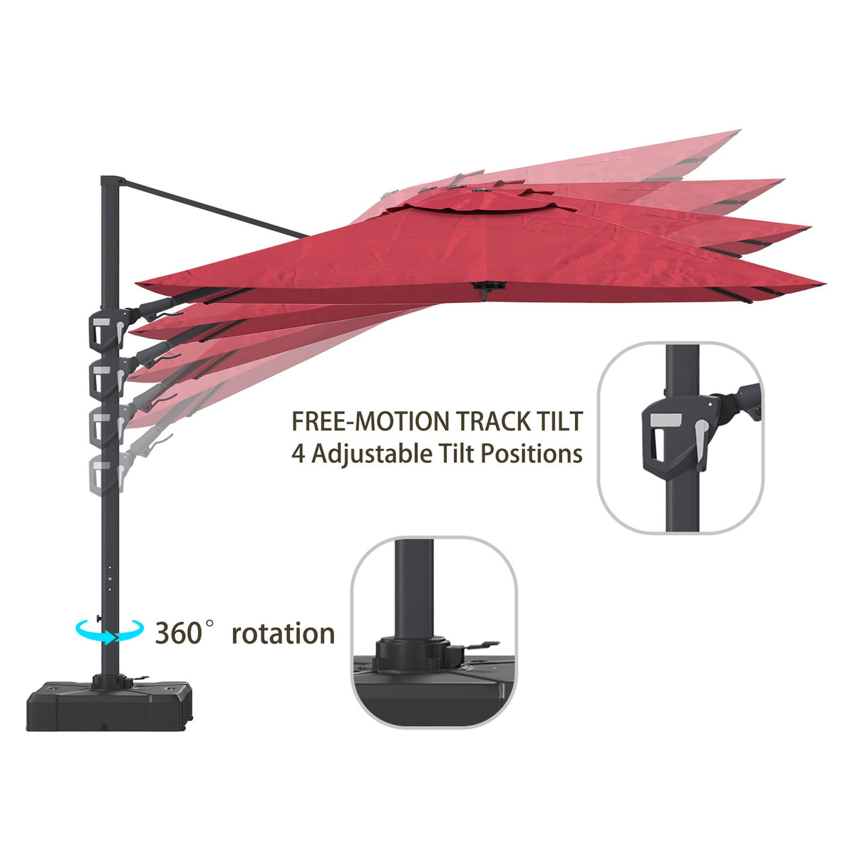 11FT Square Patio Umbrella - Red, Weather-Ready Shade