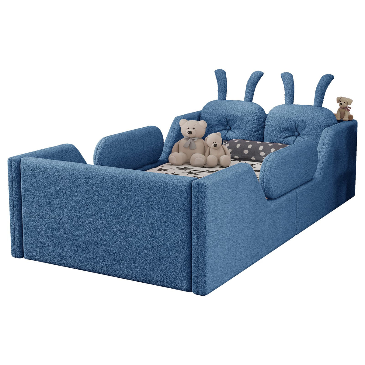 Twin Size Teddy Upholstered Bed with Rabbit Cushions