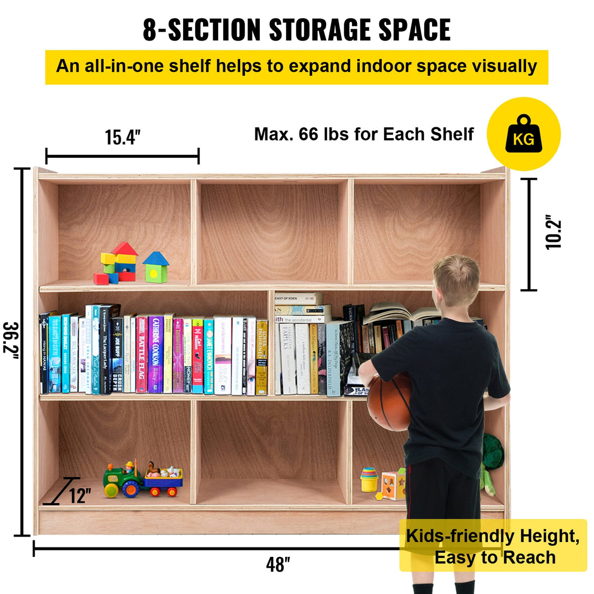 Classroom Storage Cabinet - 8 Section Plywood Preschool Shelves