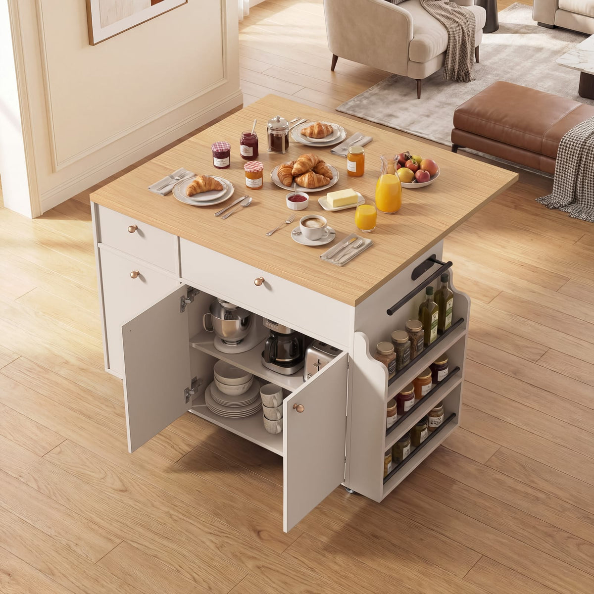 Rolling Kitchen Island Cart - White, 48.8" Storage