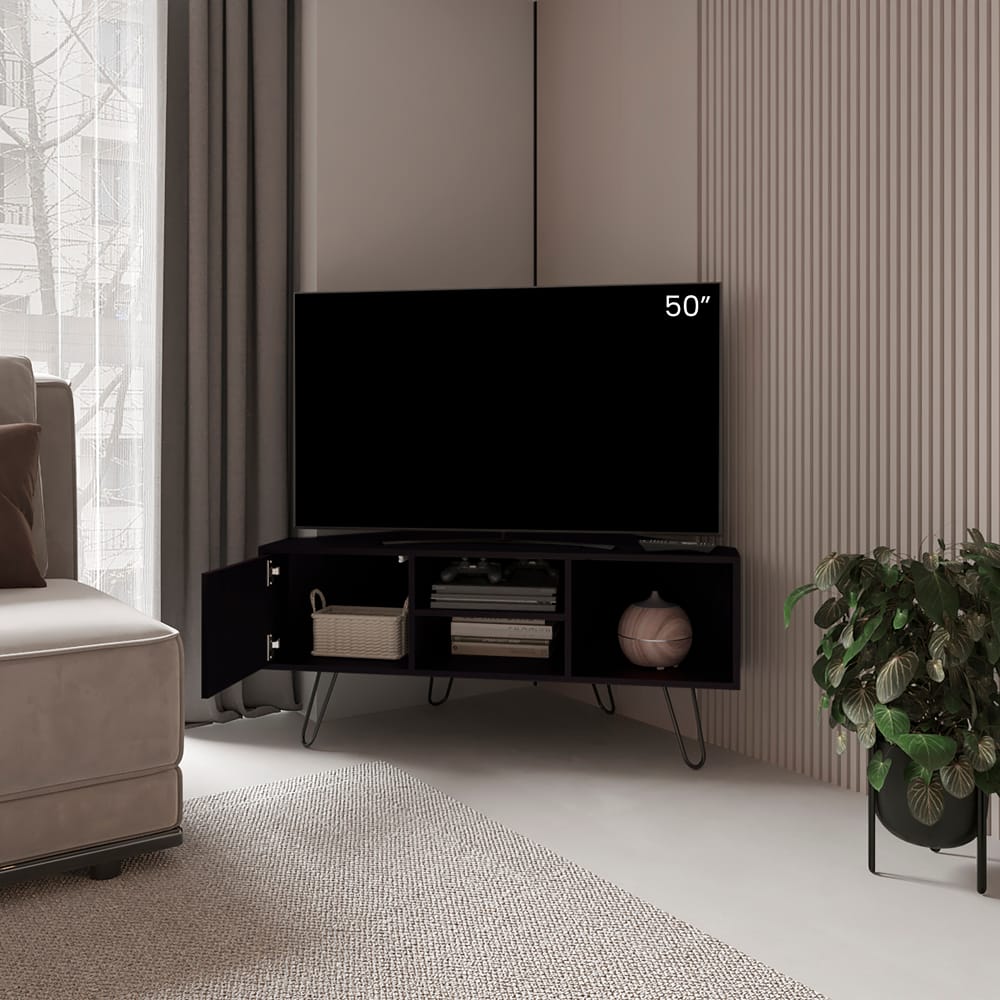 Black Engineered Wood TV Stand - 21.7 x 45.3 Inches for Living Room