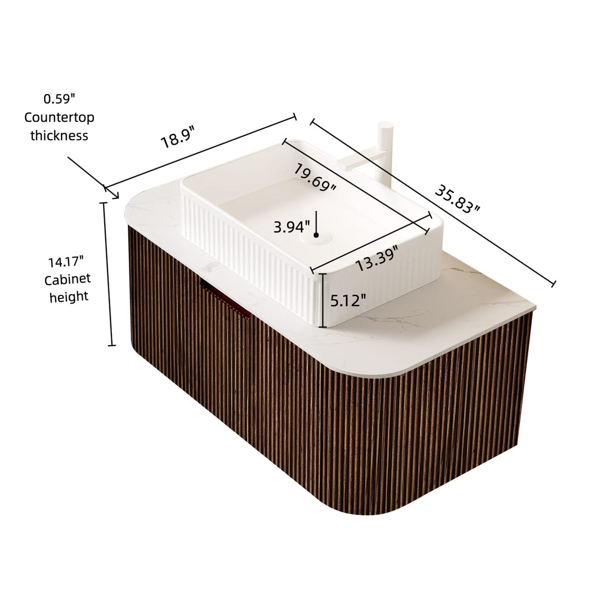 35.8" Walnut White Bathroom Vanity - Wall Mounted Storage