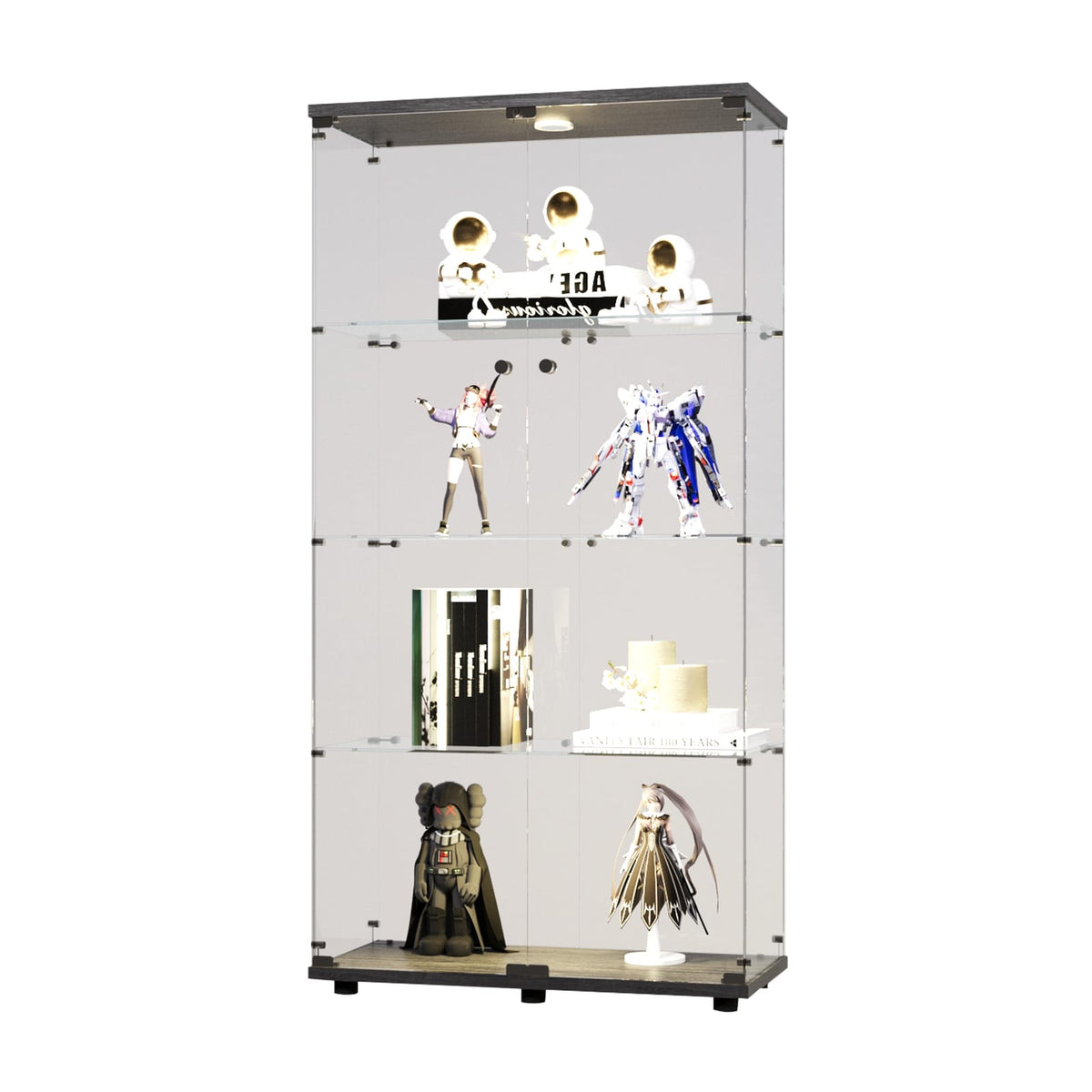Glass Display Cabinet with Doors - 4 Shelves Black