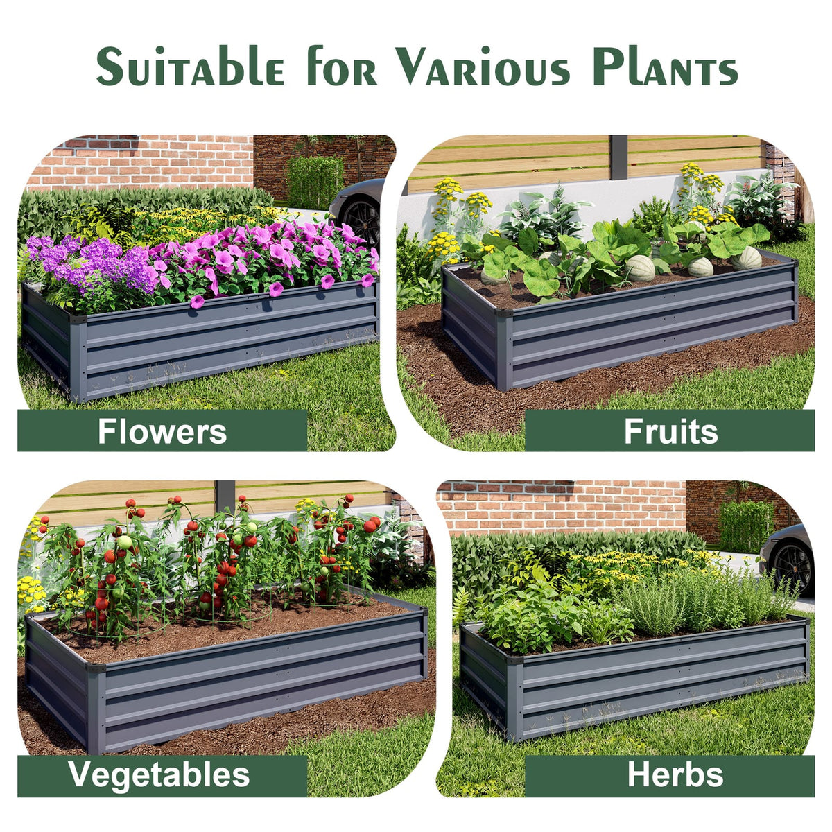 Grey Metal Garden Bed - 70.9 x 35.5 Inches