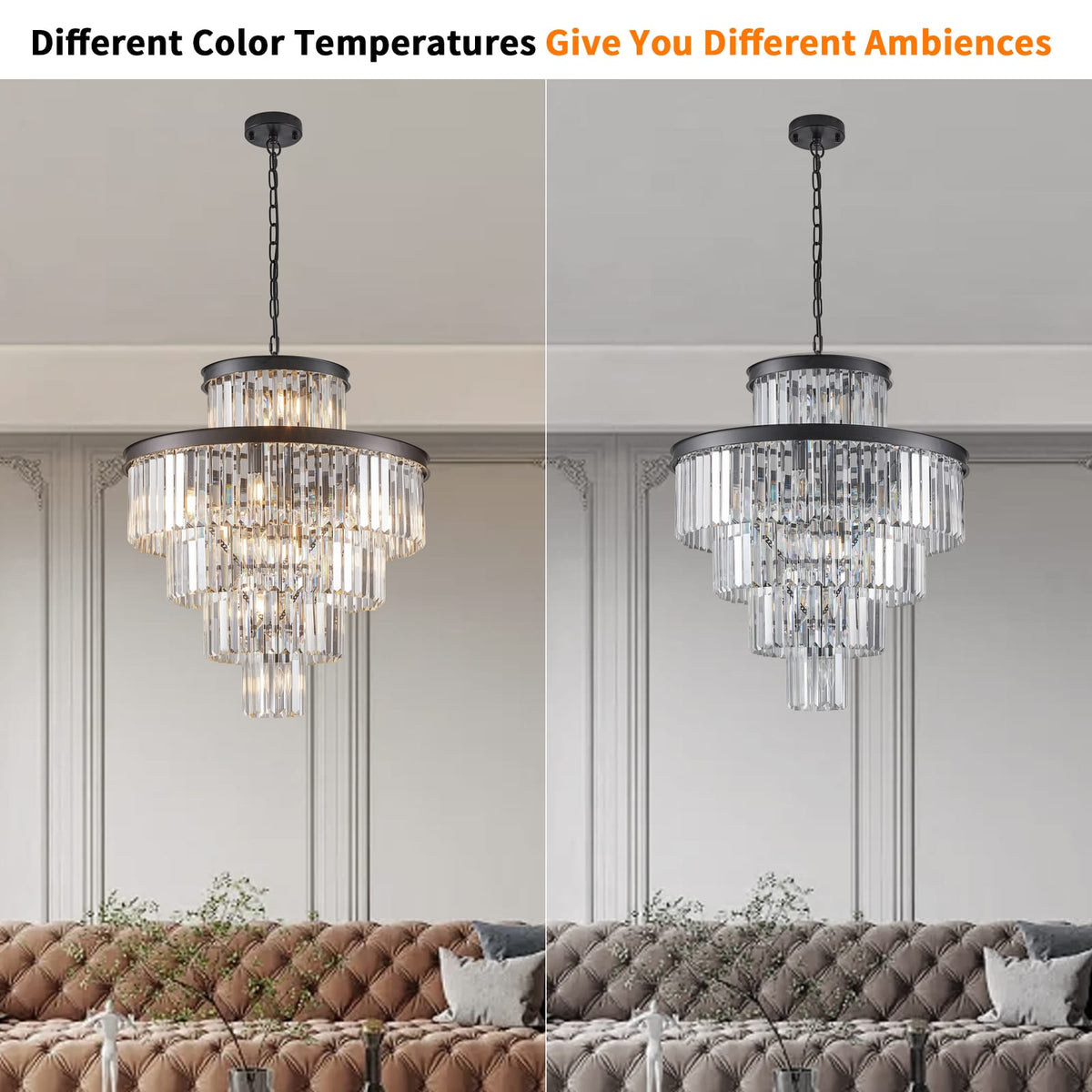 24" Luxury Crystal Chandelier - Black Finish, 15 Lights