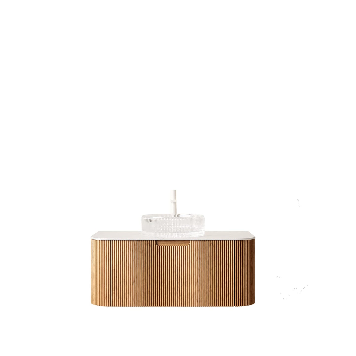 36 Inch Natural Wood Bathroom Vanity with Round Glass Basin