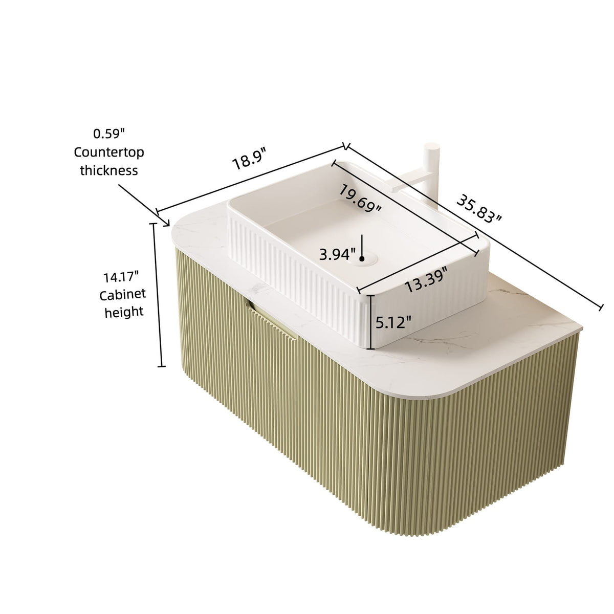 35.8" Natural Wood White Bathroom Vanity with Sink