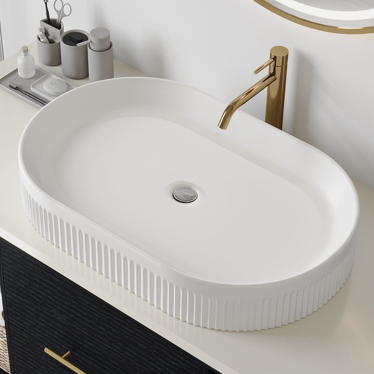 White Ceramic Bathroom Vanity with Oval Sink