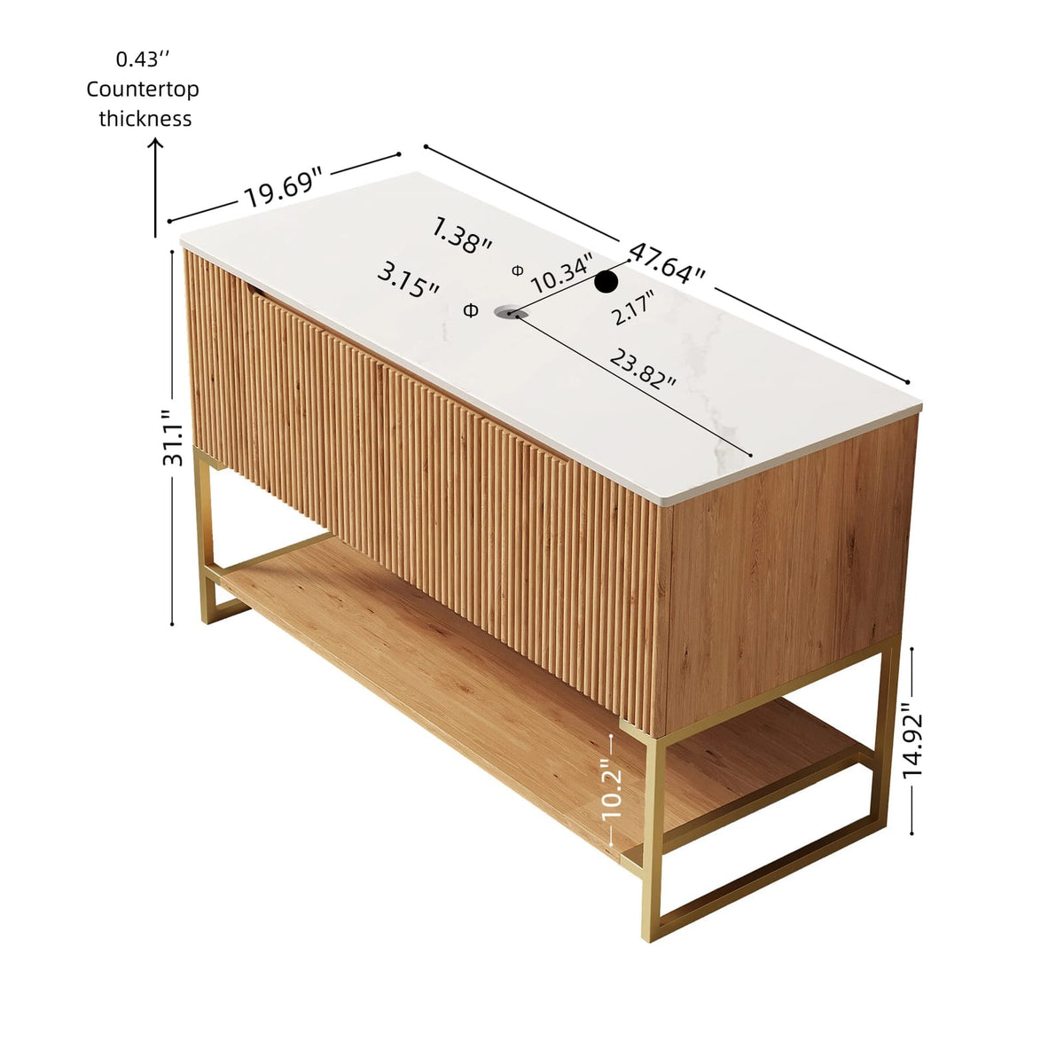 Carrara White Wood Vanity Cabinet with Sintered Stone Top