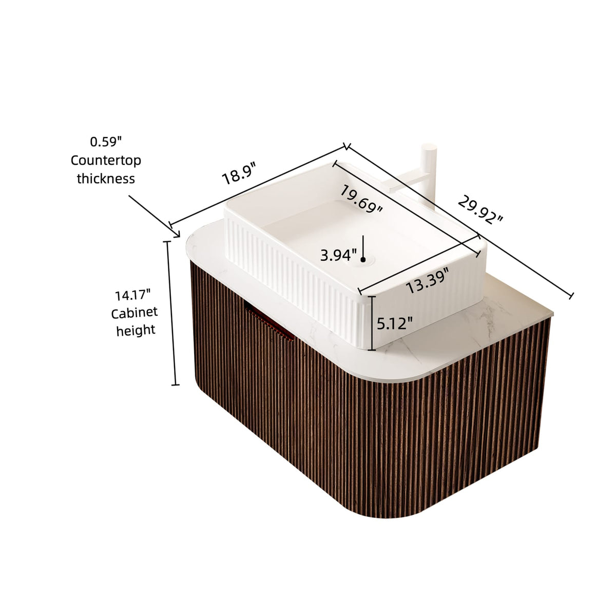 Modern Wall-Mounted Bathroom Vanity with Ceramic Basin and Walnut Finish
