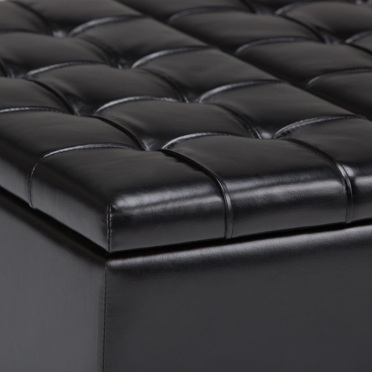 Harrison 36 Inch Wide Coffee Table Storage Ottoman - Black Vegan Leather