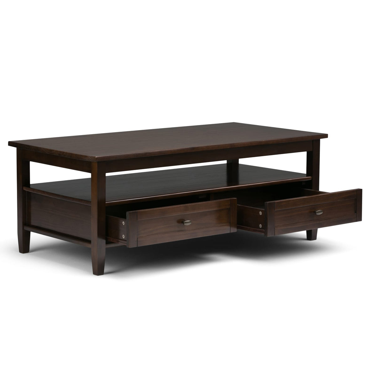 Solid Wood Coffee Table with Storage Drawers in Dark Brown for Living Room
