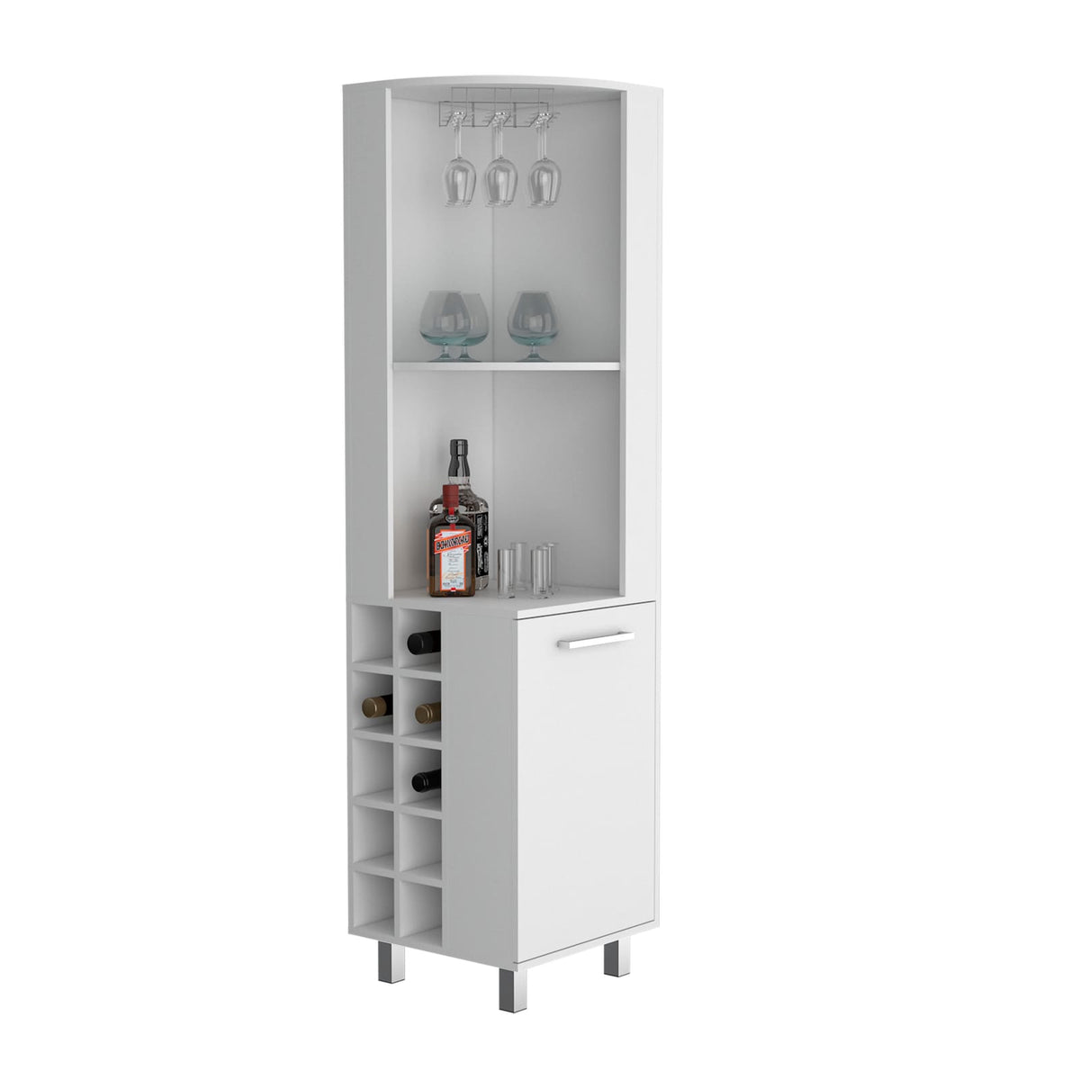 Corner Bar Cabinet with Wine Rack - White Storage for Living Room