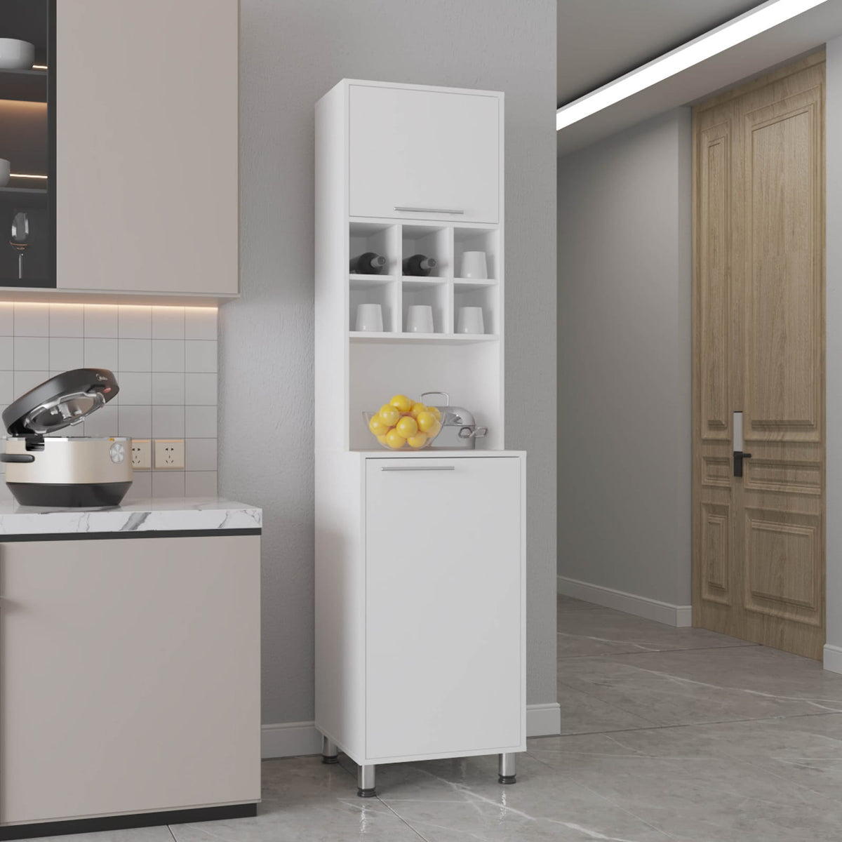 White MDF Modern Buffet Cabinet - 80" Storage