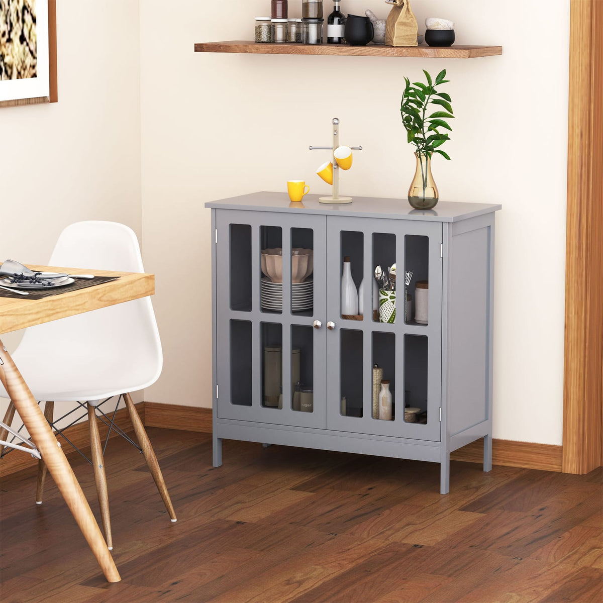 Grey MDF Buffet Cabinet - Kitchen Storage Sideboard