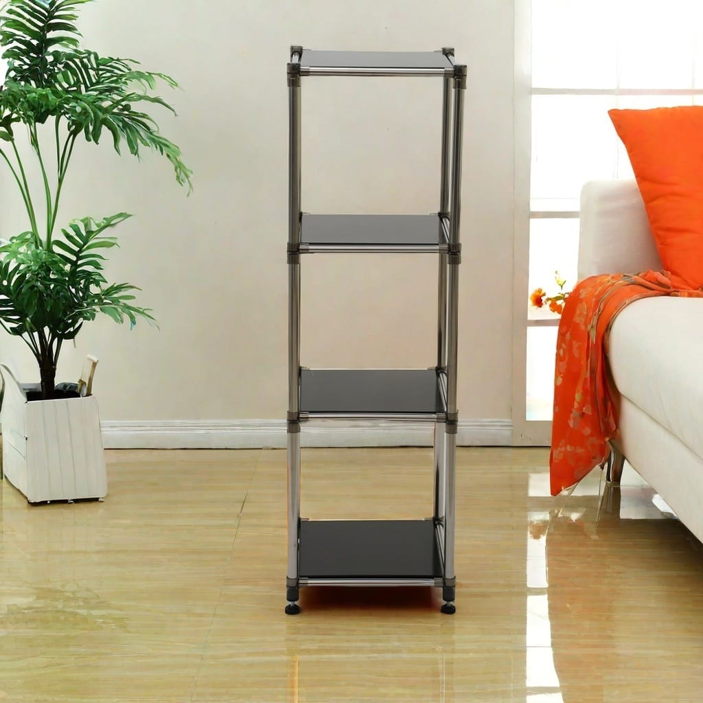 4-Tier Stainless Steel Storage Shelf – Black – 49"H for Living Room