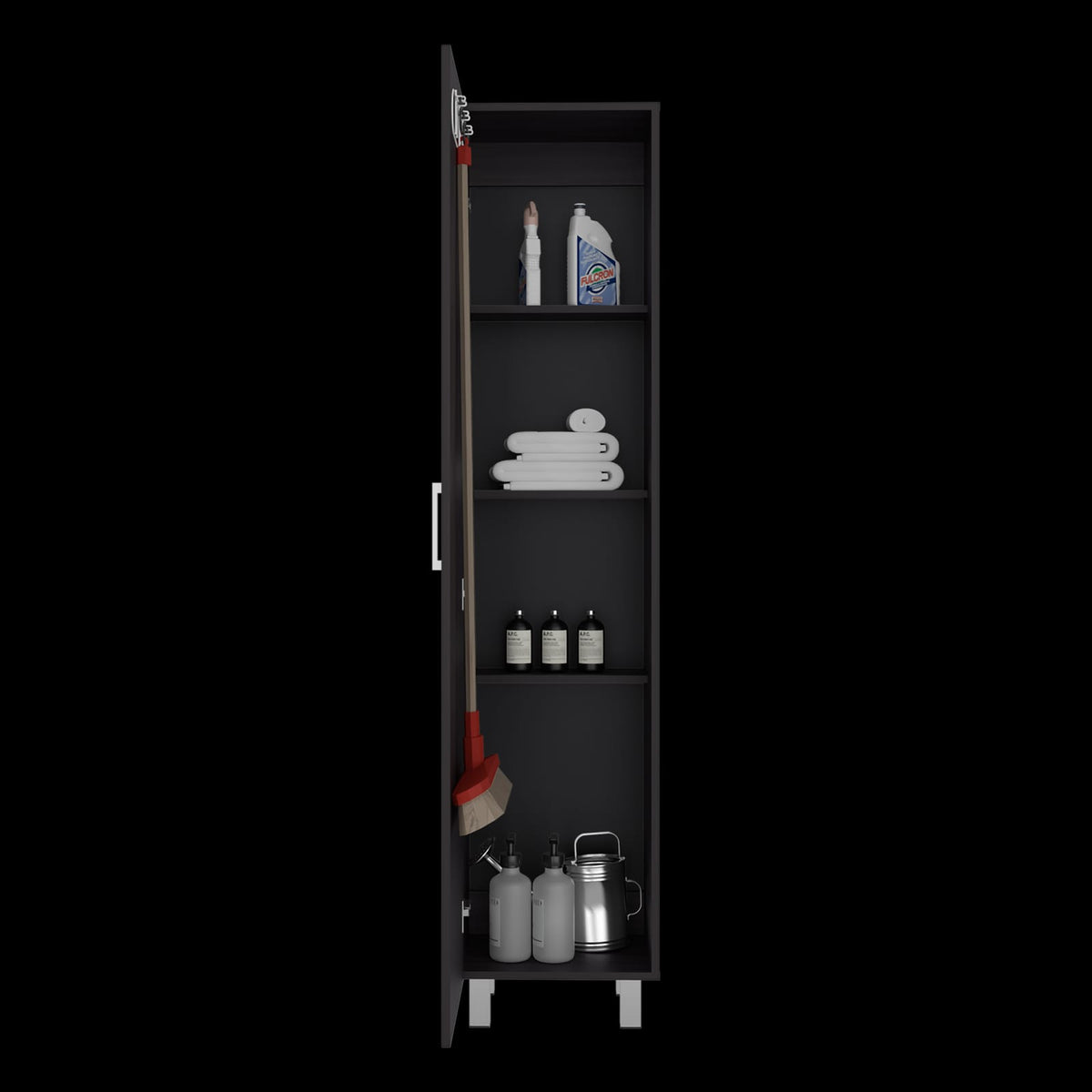 Black Engineered Wood 4 Shelf Cabinet Storage