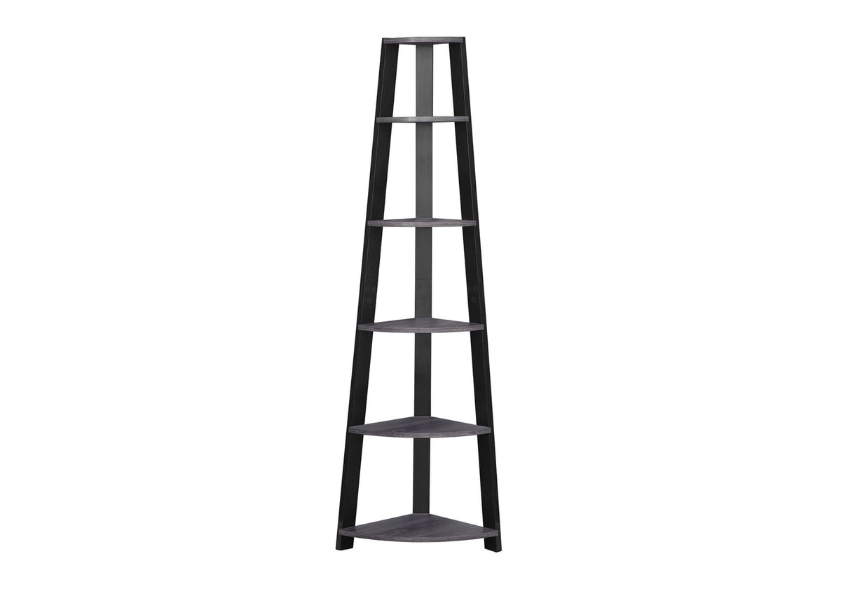 Grey Particle Board Corner Bookshelf for Bedroom Storage and Display for Living Room