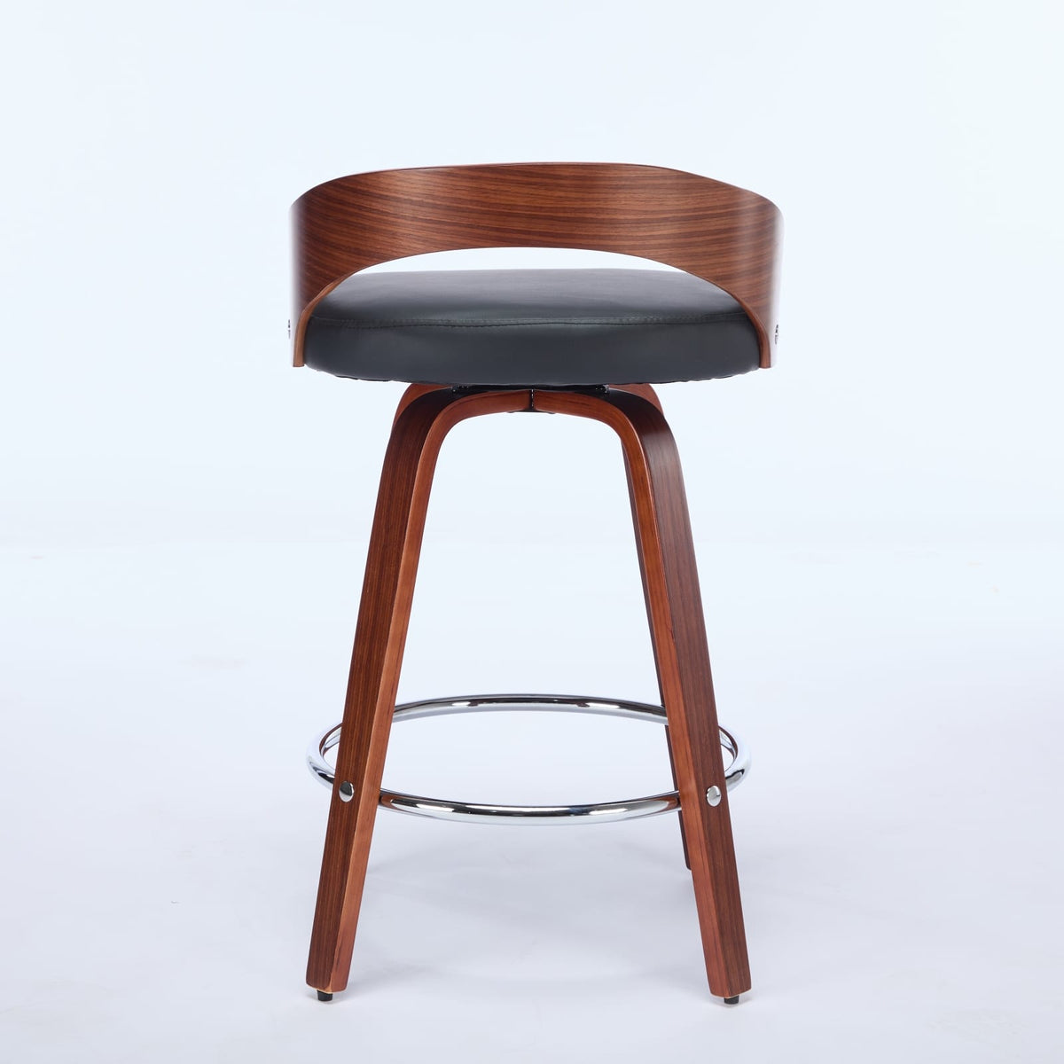 Bar Stools Set of 2 - Swivel Black PU Leather, Low Back Dining Chairs