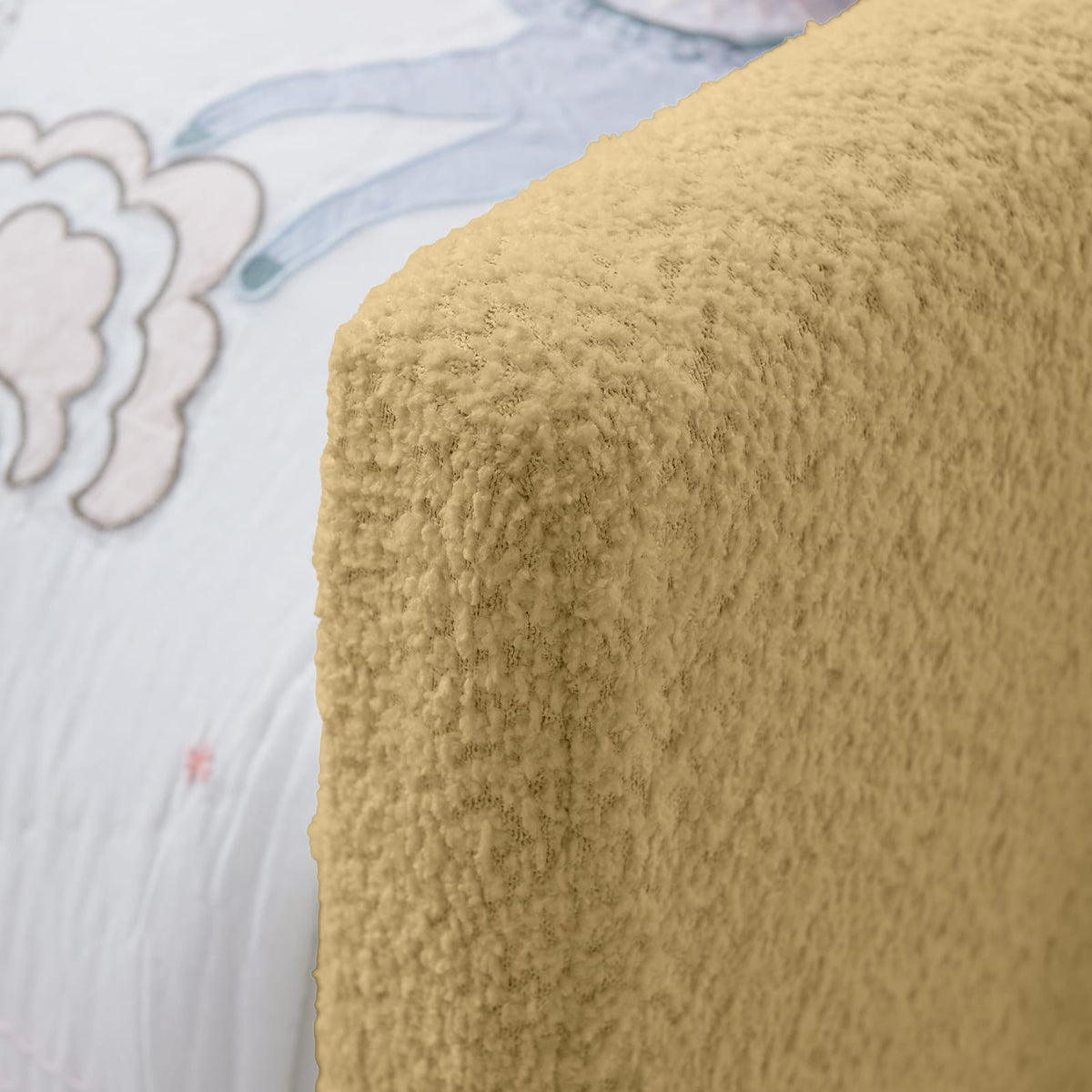 Twin Yellow Upholstered Bed Frame with Boucle Fabric for Bedroom