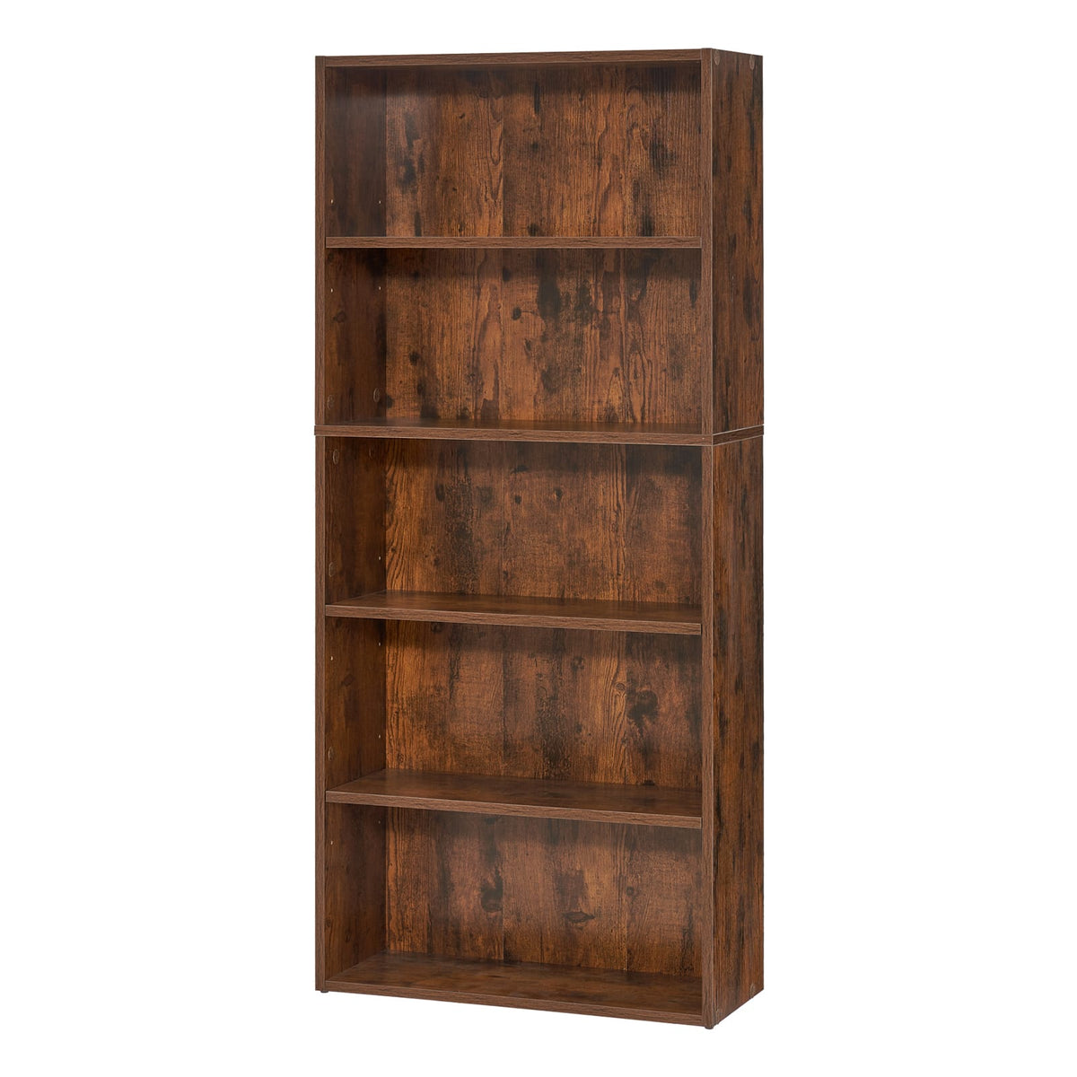 5-Tier Brown Bookcase - Tall Bookshelf for Bedroom for Living Room