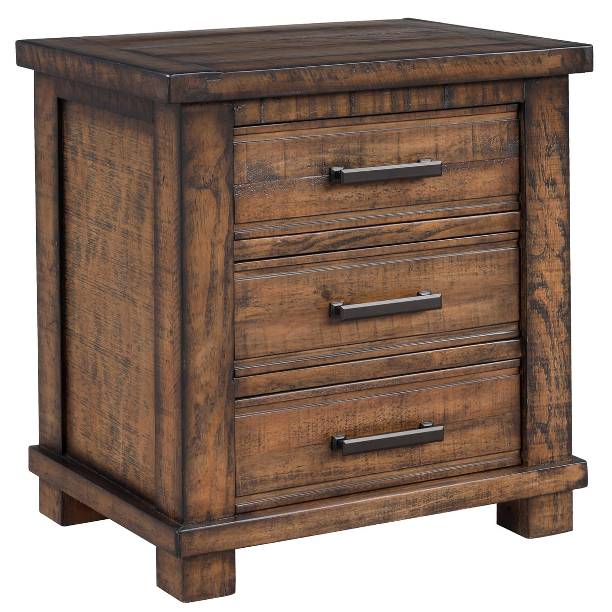 Natural Pine 3 Drawer Nightstand - Farmhouse Style for Bedroom