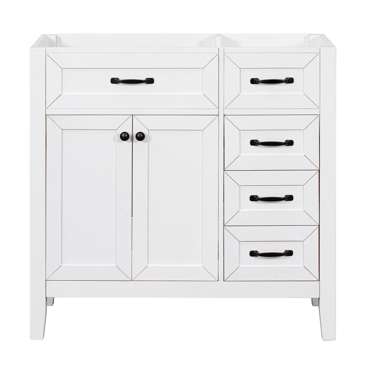 36 Inch White Bathroom Vanity Base - Solid Wood MDF