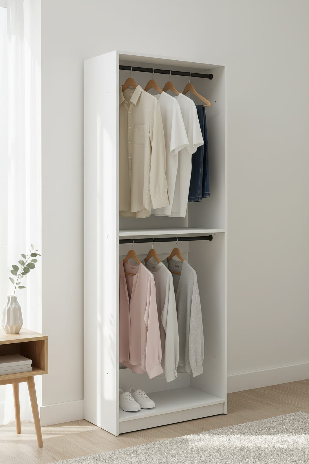 Prosper 32" White Wood Walk-in Closet with Two Rods - Modular Storage