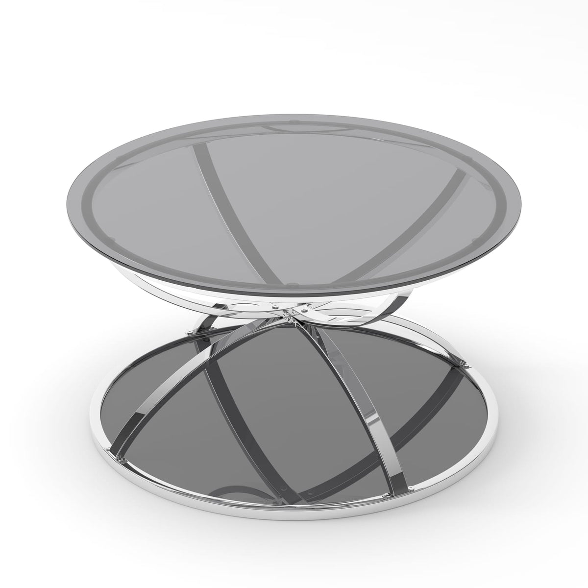 31.5" Modern Glass Coffee Table - Silver, Dual Tier Storage for Living Room