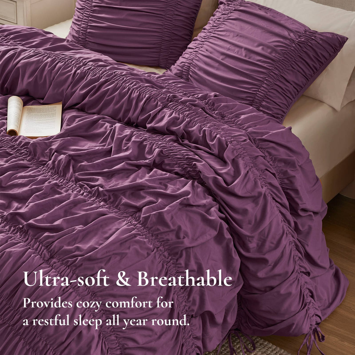 Purple Microfiber Comforter Set for Romantic French Country Bedroom