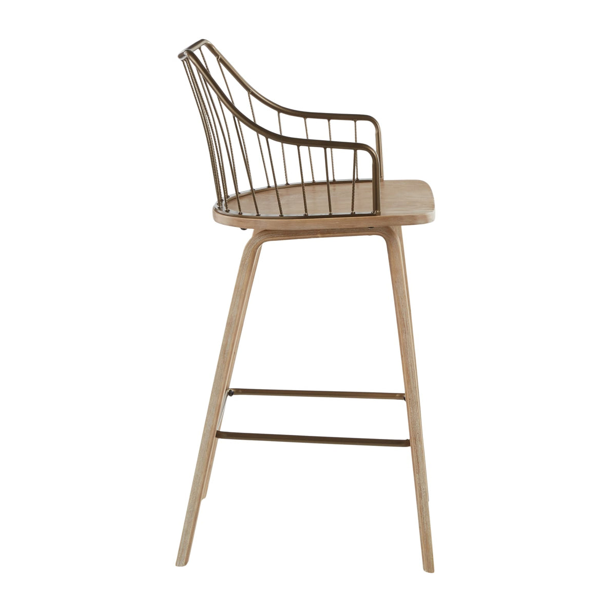 Counter Stool - White Washed Wood & Metal Dining Chair