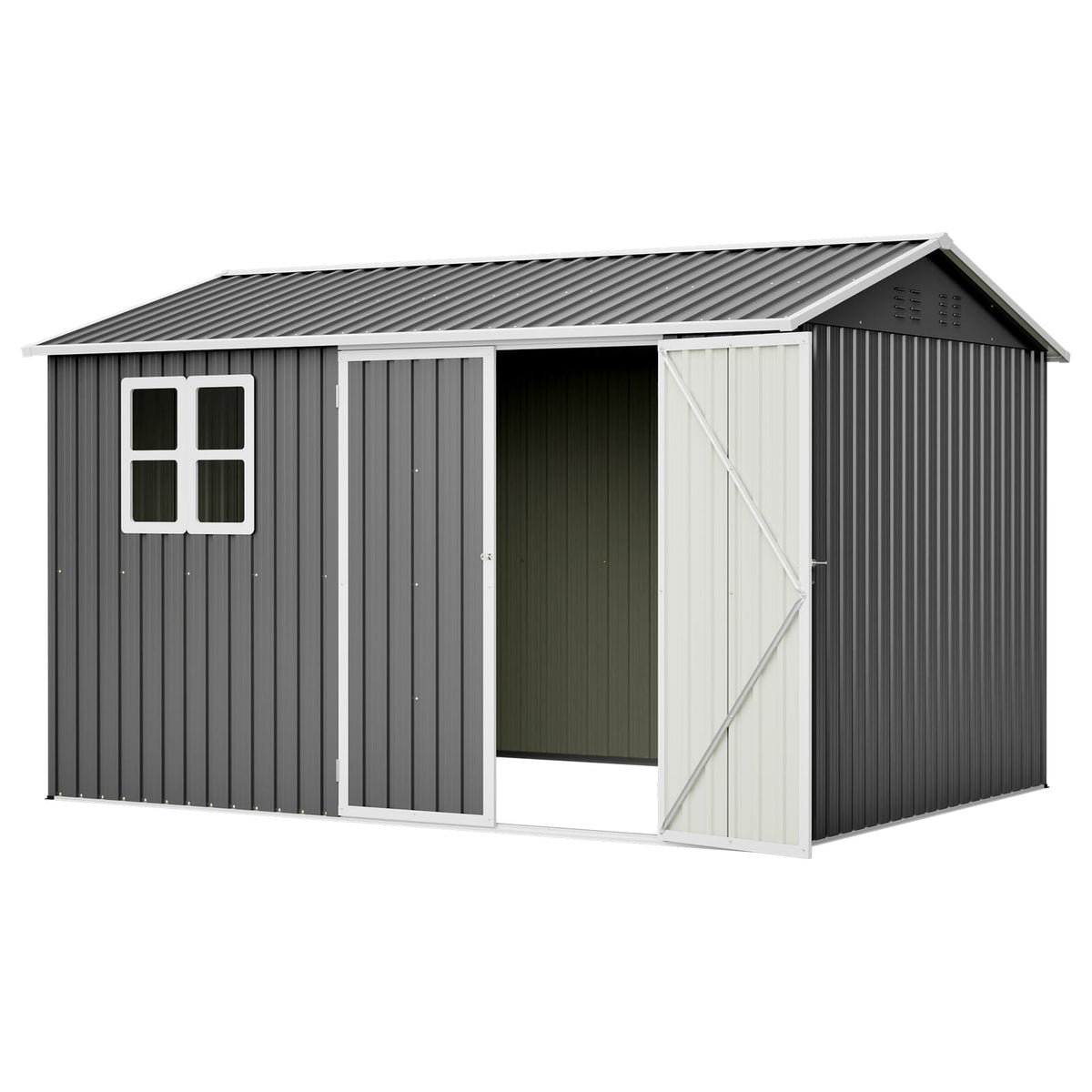 10'x8' Gray Metal Outdoor Storage Shed - Garden Tool Shed
